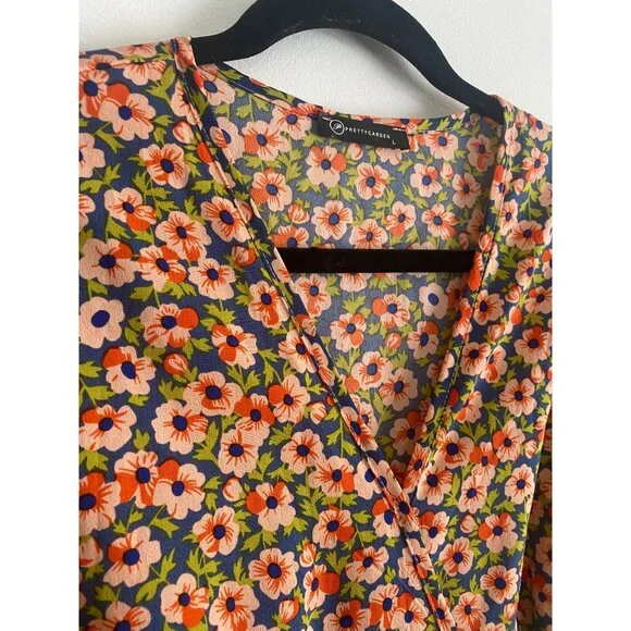 Floral Wrap Maxi Dress With Ruffled Hem & Short Sleeves By Prettygarden Size L - Picture 4 of 9